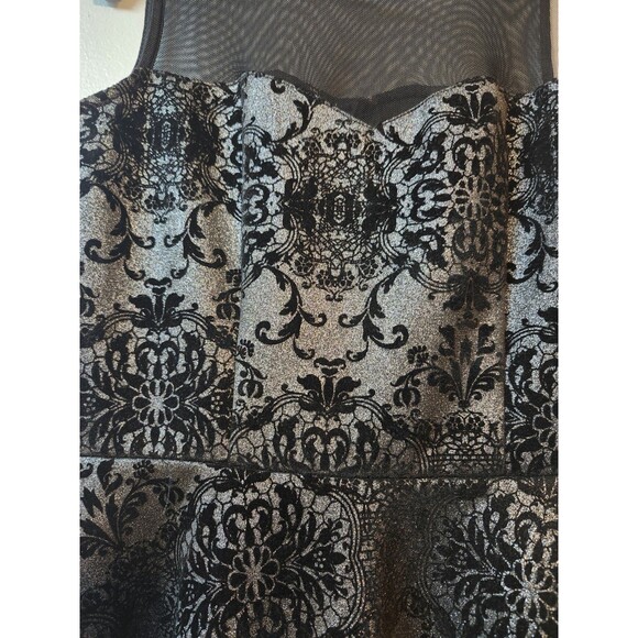 NWT Three Pink Hearts Sleeveless Medium Floral Art Black Metallic Gray Dress - Picture 5 of 8